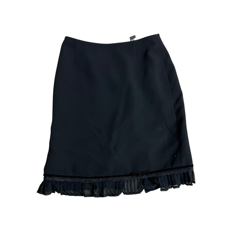 Black A Line Skirt Women's 12 Pleated Chiffon Hem Silk Trim Career Office